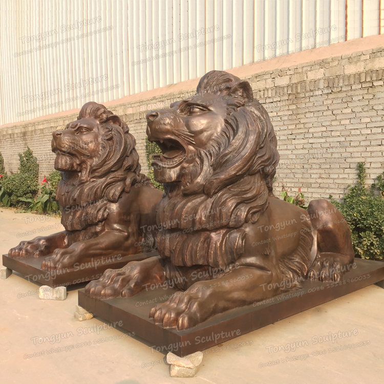 Large Decoration Sculpture Bronze Sculpture Decoration Bronze Sitting Pair Lion Sculpture