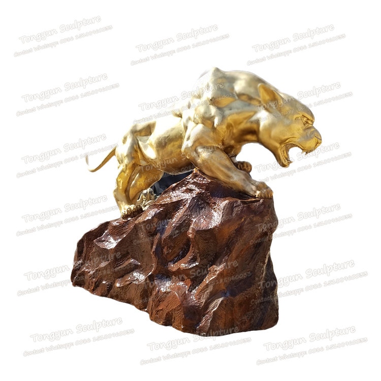 Bronze Animal Life Size Gold Panther Leopard Sculpture (Accept Black Color) 