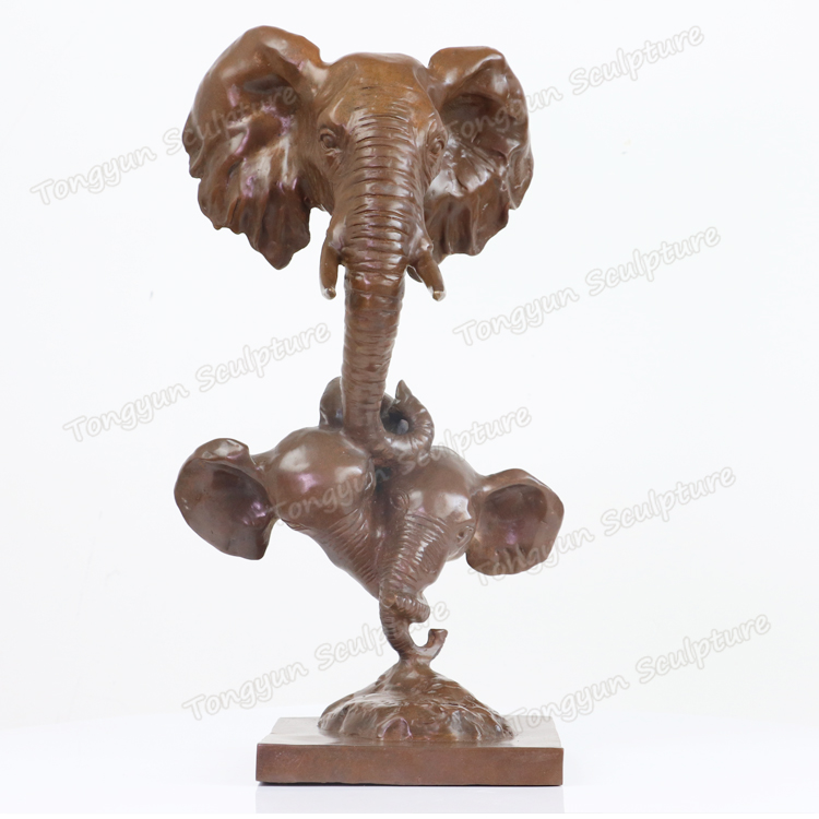 Indoor Decoration Sculpture Bronze Casting Material Three Elephant Heads Statue