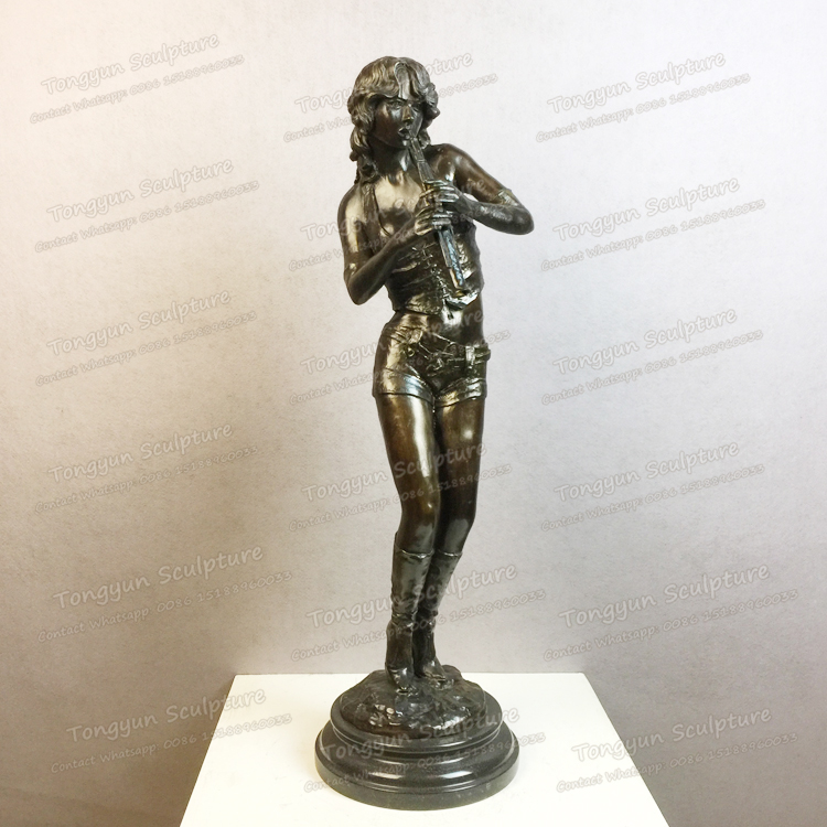 Bronze Musician Sculpture Bronze Playing Flute Statue - copy