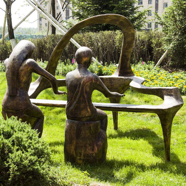 抽象双人钢琴铜雕