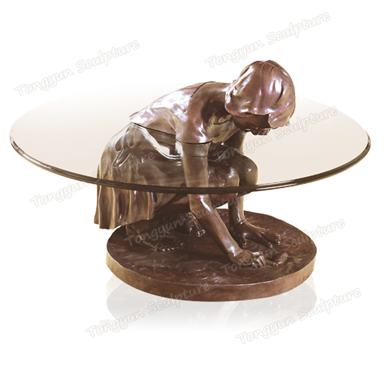 厂家直销纯铜雕塑底座咖啡桌女性雕塑底座桌子铜工艺品