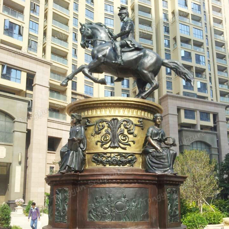 厂家定制铸铜喷泉雕塑大型广场装饰喷泉雕塑骑马将军女神雕塑