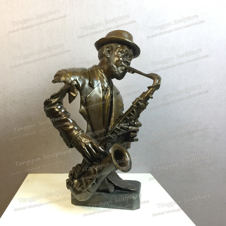 Bronze Musician Sculpture Bust Statue Bronze Sculpture Playing Saxophone