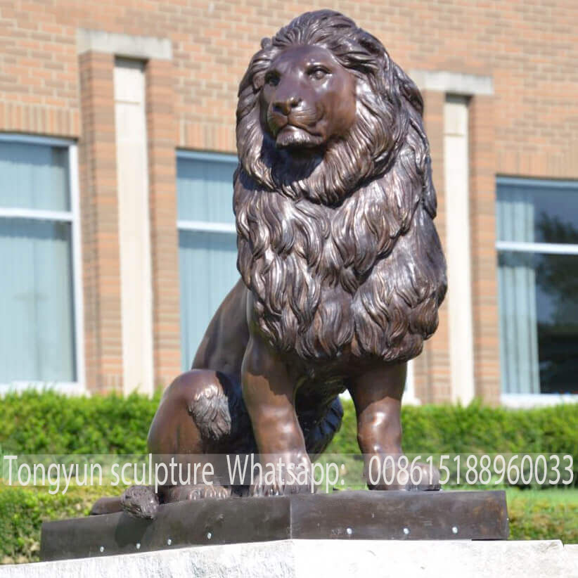 Bronze Lion Statues in Front of House