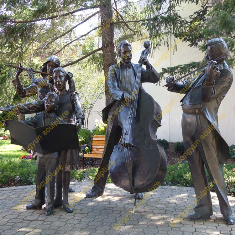 音乐家庭人物铸铜雕塑 西方欧式人物铜像 户外吹拉弹唱景观铜雕塑