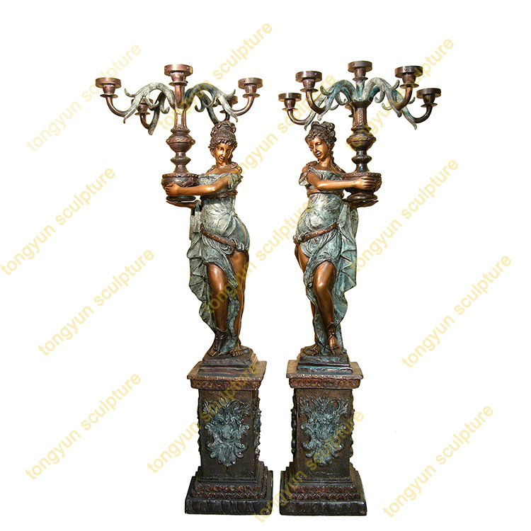 铸铜花园雕塑 欧式人物灯饰雕像 西方人物铜雕像 