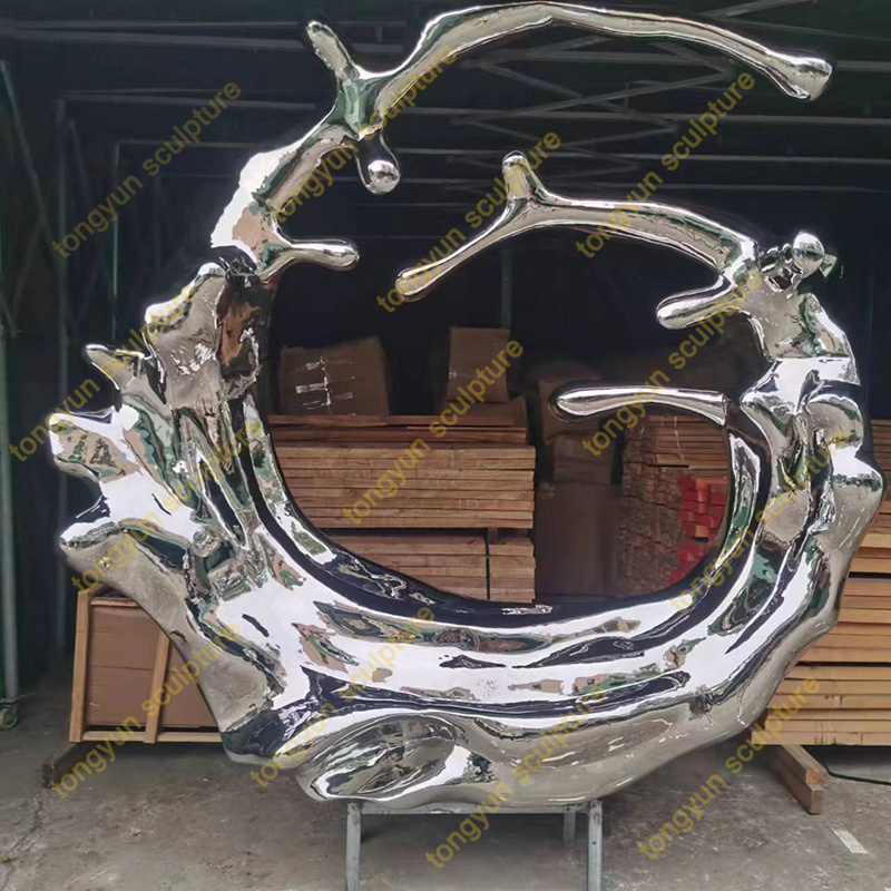 Large mirror polished abstract metal craft garden stainless steel water spray sculpture