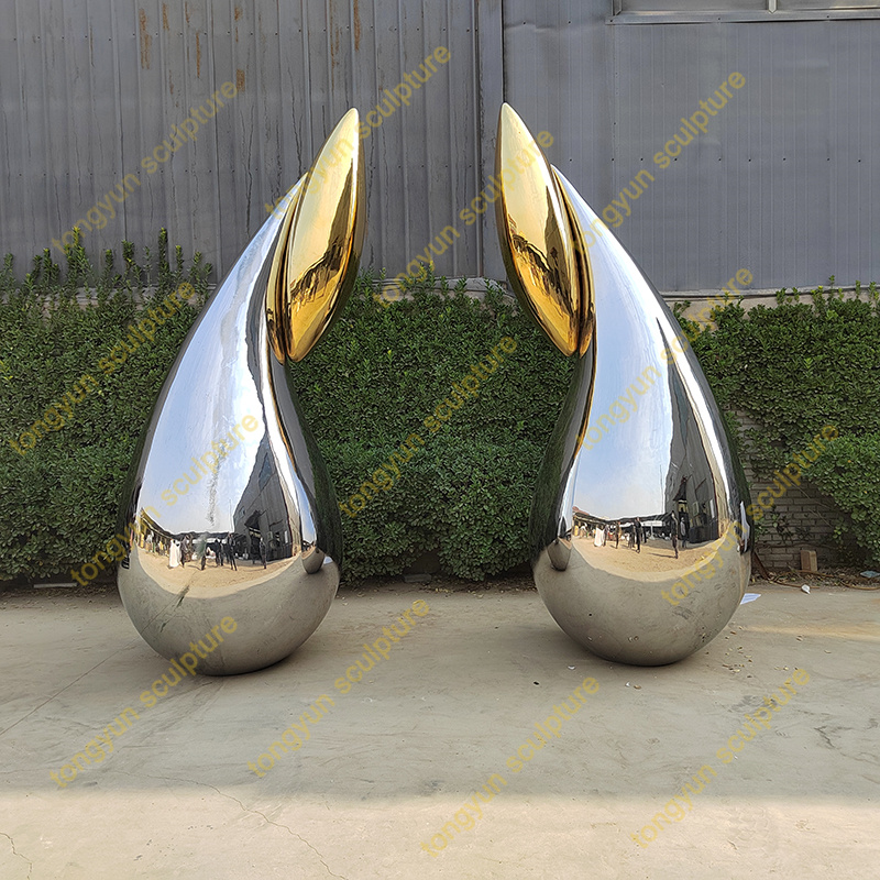 Hot popular custom mirror polished modern metal art statue water droplets of life stainless steel outdoor sculpture