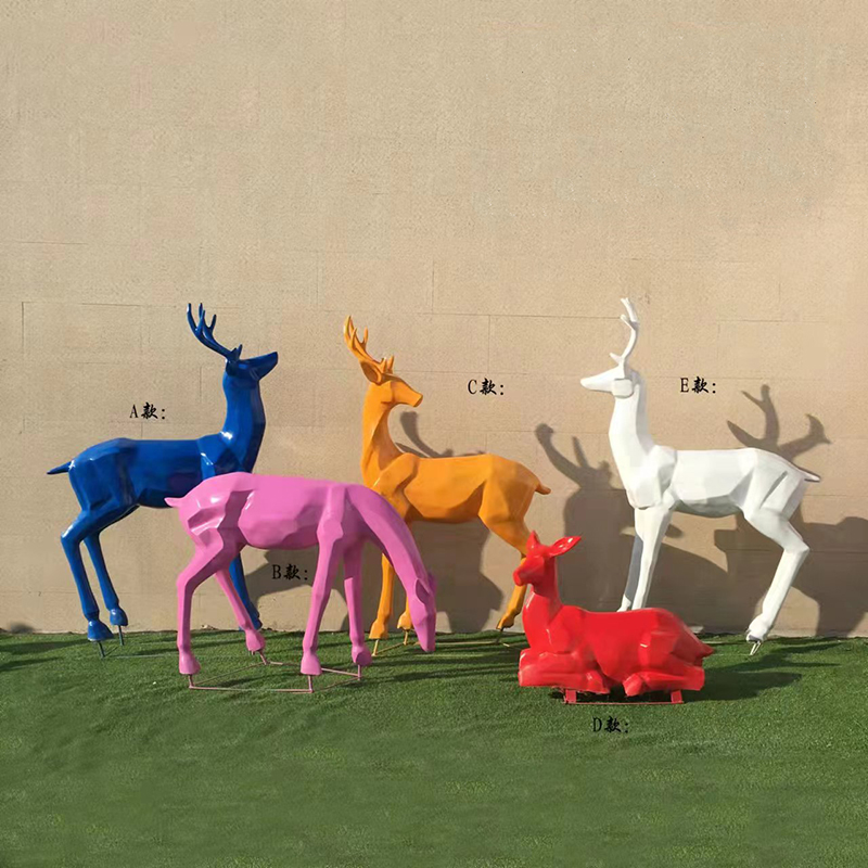 Outdoor Life size Art Geometric Deer Sculpture Fiberglass Sculpture Deer Animal Sculpture