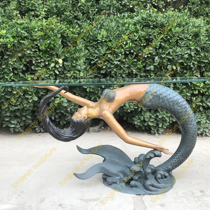 Super Steady Bronze Mermaid Sculpture Coffee table Life Size Mermaid Statue Coffee Table decor