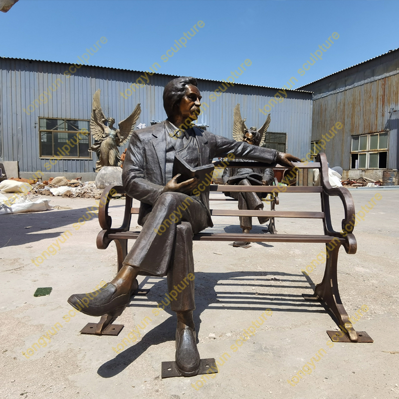 A man on bench bronze statue for square decor Customized bench sculpture Bronze Life size sitting man statue