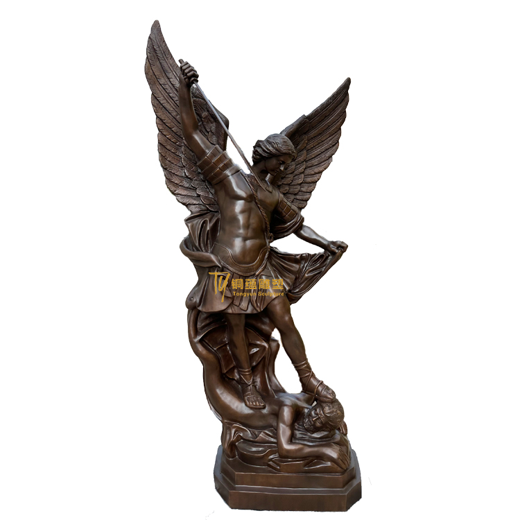 Outdoor Garden Statue Custom Classical Bronze Demon Killer Saint Archangel Michael Angel Sculpture