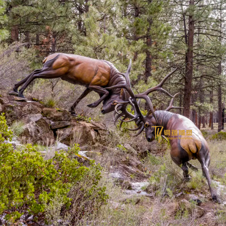 Bronze Fighting Bull Elk Statue for Sale