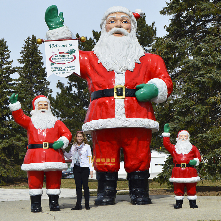 Super Cute Customized Fiberglass Christmas Santa Claus Statue For Christmas Holiday Decoration