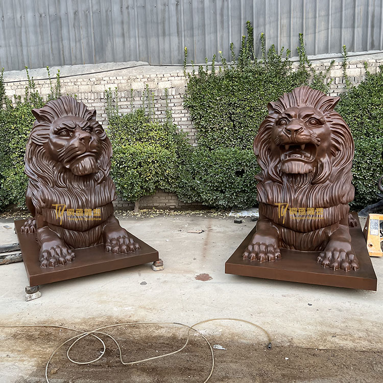 Outdoor Garden Antique Casting Life Size Antique HSBC Sitting Bronze Lion Statue Sculptures