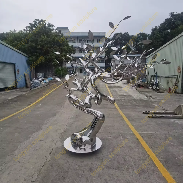 Outdoor Decoration Hand Craft Hotel Lobby Decoration 304 Stainless Steel Polish Mirror Metal Steel Tree Statue Sculpture