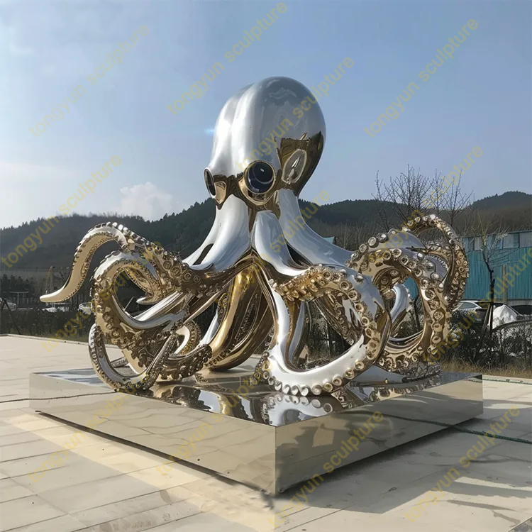 Large Size Metal Animal Art Modern Octopus Stainless Steel Sculpture For Sale