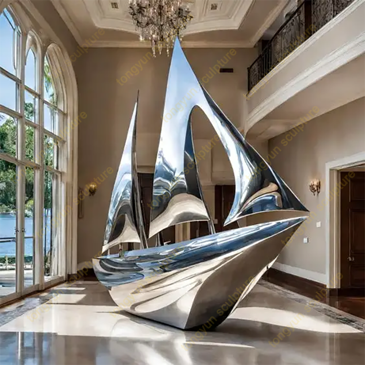 Modern Art Indoor Stainless Steel Decor Abstract Design Metal Crafts Stainless Steel Sailboat Sculpture