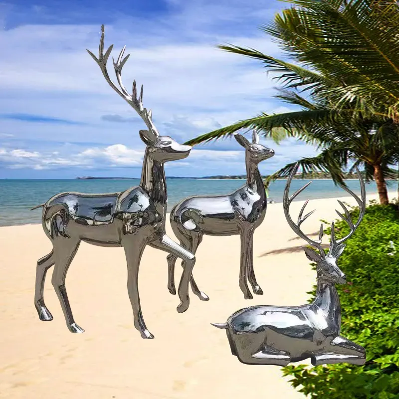 factory direct sale outdoor garden Custom modern animal mirror stainless steel deer sculpture