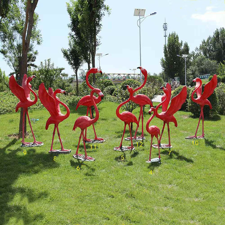 Popular Amusement Park Flamingo Sculpture Decoration Life Size Fiberglass Pink Flamingo Bird Animal Sculpture