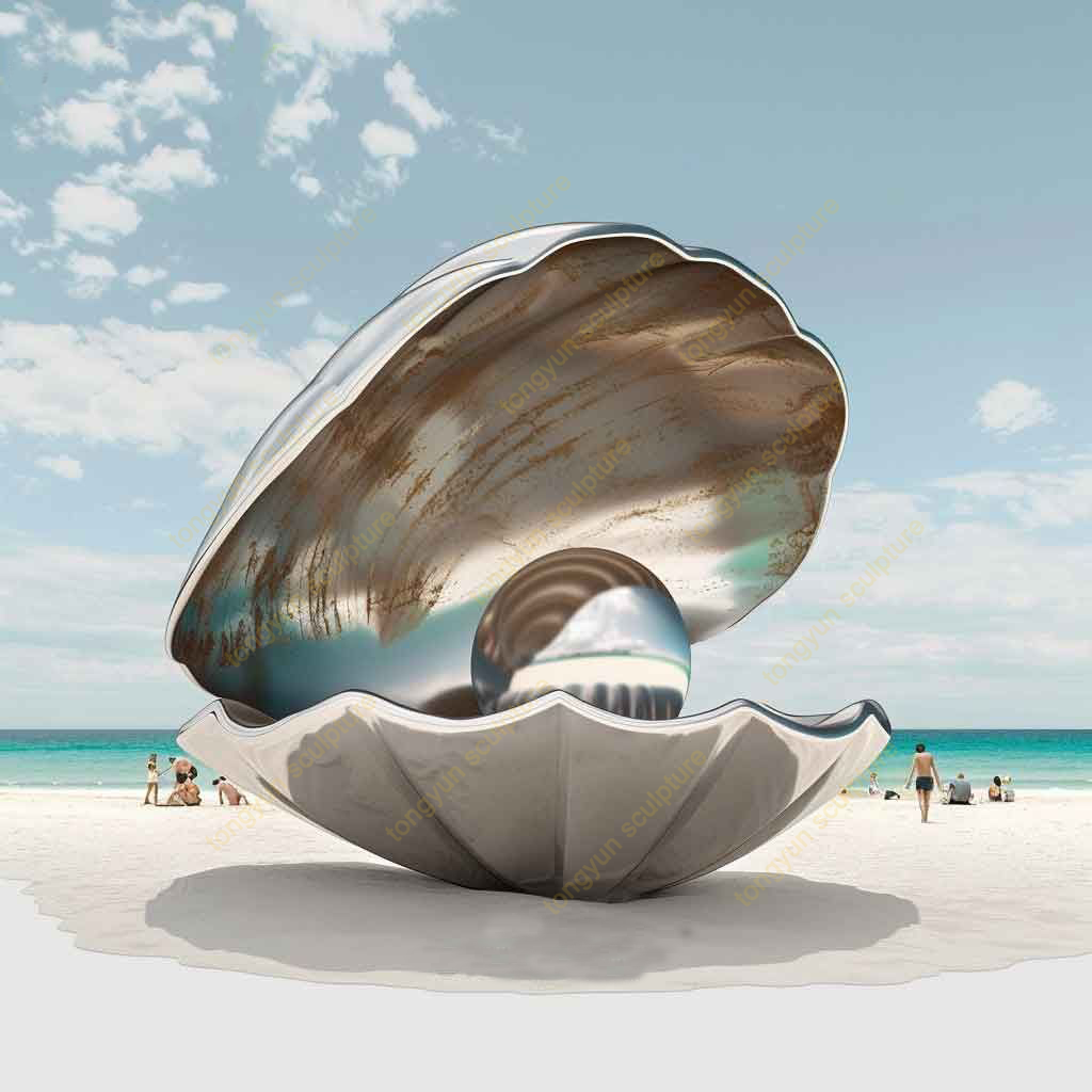 Beach Decoration Sculpture Stainless Steel Seashell Pearl Sculpture for sale