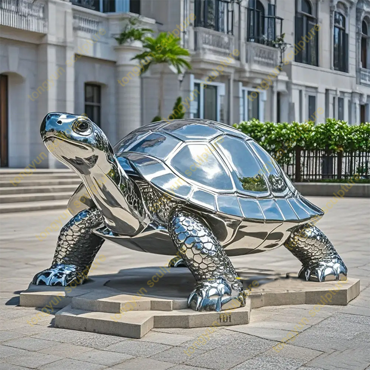 Huge Mirror Animal Custom Metal Stainless Steel Turtle Statue Sculpture