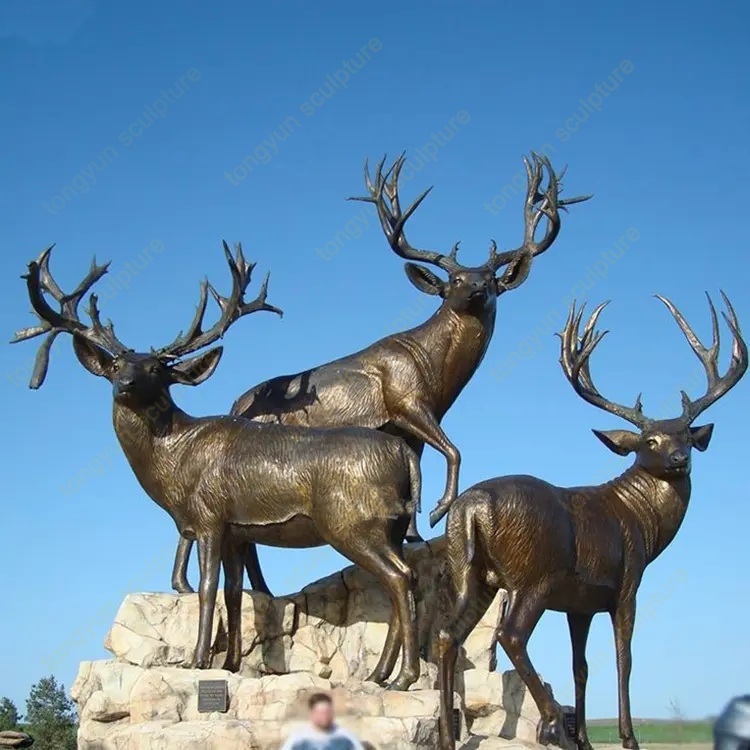 Outdoor Park Wildlife Bronze Jumping Deer Statue - 副本